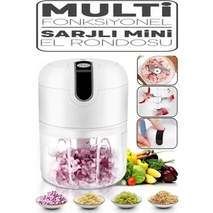 Şarjlı Mini El Rondosu Çelik 3 Bıçaklı 250ML Mutfak Robotu Hazneli Rondo Sebze Et Doğrayıcı Rende