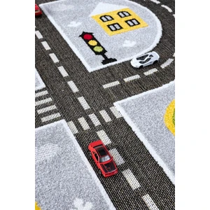 Trafik Arabalı Dokuma Halı Yıkanabilir Çocuk Halısı Anaokul Kreş Oyun Halısı Gri