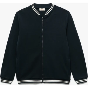 Pamuklu Cepli Şerit Detaylı Kolej Yaka Uzun Kollu Fermuarlı Bomber Ceket