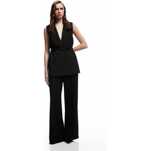 Astarlı Kruvaze Kolsuz Kemerli Uzun Yelek