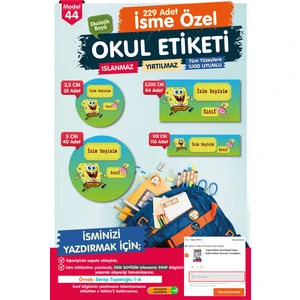 Tuğset Etiket Okul Etiketi Sünger Bob Kalem Defter Etiketi Özel Isim Yazılabilen Etiket Seti - Isim ETIKETI-T571-OE44