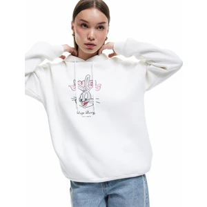 Bugs Bunny Lisanslı Arkası Baskılı Şardonlu Uzun Kollu Kapüşonlu Oversize Sweatshirt