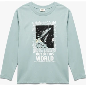 Baskılı Uzun Kollu Bisiklet Yaka Pamuklu Tişört