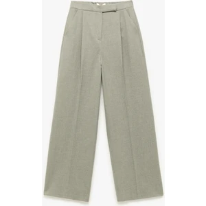 Cepli Pile Detaylı Yüksek Bel Geniş Paça Baggy Kumaş Pantolon