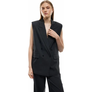 Astarlı Cepli Kruvaze Düğmeli Kolsuz Uzun Blazer Yelek