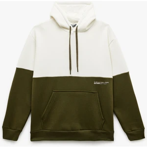 Kapşonlu Renk Bloklu Pamuklu Şardonlu Oversize Kanguru Cepli Sweatshirt