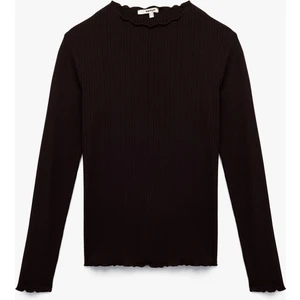 Kaşkorse Viskon Slim Fit Uzun Kollu Hafif Dik Yaka Tişört