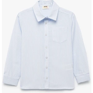 Uzun Kollu Klasik Yaka Cep Detaylı Çizgili Gömlek