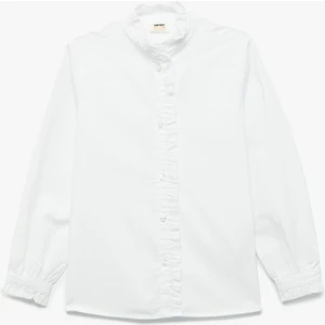 Pamuklu Uzun Kollu Poplin Fırfırlı Yaka Gömlek