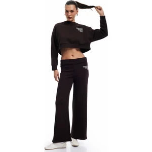 Beli Lastikli Şardonlu Baskılı Geniş Paça Eşofman Altı