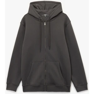 Uzun Kollu Şardonlu Fermuarlı Kanguru Cepli Sweatshirt