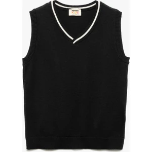 Regular Fit Şerit Detaylı Kolsuz V Yaka Triko Süveter