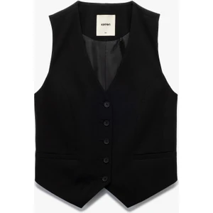 Krep Kumaş Astarlı V Yaka Düğmeli Blazer Yelek