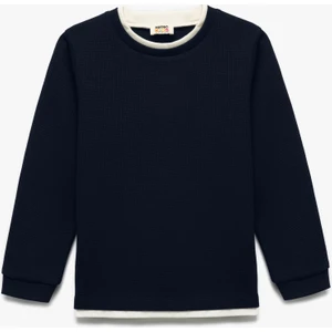 Şardonlu Bisiklet Yaka Çizgili Uzun Kollu Sweatshirt