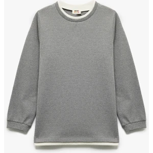 Şardonlu Bisiklet Yaka Çizgili Uzun Kollu Sweatshirt