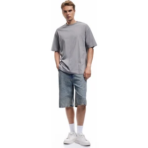 Kısa Kollu Bisiklet Yaka Pamuklu Basic Oversize Tişört