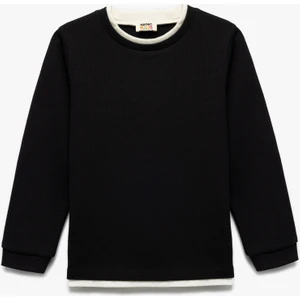 Şardonlu Bisiklet Yaka Çizgili Uzun Kollu Sweatshirt