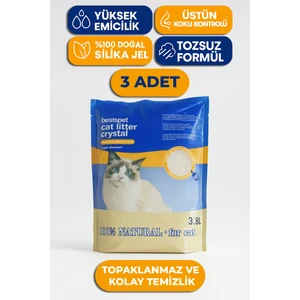 Silika Kristal Kedi Kumu 3.8 Lt x 3 Adet Tozsuz Kokusuz Naturel Parfümsüz Topaklaşmayan Kalın Taneli