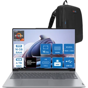 Thinkbook 16 G7 Arp Amd Ryzen 7 7735HS 16GB Ddr5 4tb SSD Radeon 680M Graphics 16" Wuxga 300NITS IPS Freedos Taşınabilir Bilgisayar 21MW002CTRF05 + Zetta Çanta
