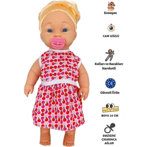 Brother Toys Emziğini Çıkarınca Ağlayan Göbeğine Basınca Konuşan Oyuncak Cam Gözlü Et Bebek 34 cm