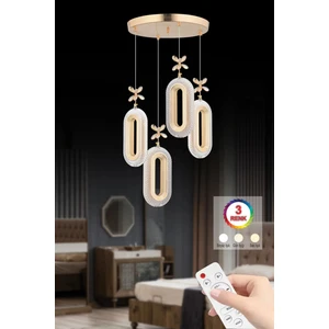 Alfa LED 4'lü Gold Kumandalı 3 Renk Ledli Kristal Taşlı Modern LED Avize