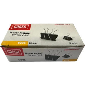 8225 25 Mm. Metal Çelik Siyah Kağıt Kıskacı Ataş Evrak Mandalı - 12 Adetlik Paket