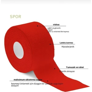 Rijit Fiksasyon Yapışkanlı Sporcu Bandajı 3.7cm x 10 mt Kırmızı
