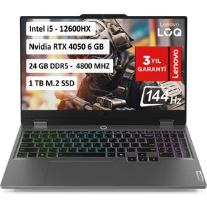 LOQ Intel Core i5 12600HX 24GB 1 TB SSD RTX4050 Freedos 15.6" FHD Taşınabilir Bilgisayar 83GS00RYTR 