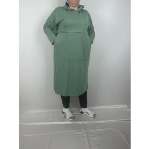 Kadın Mint Yeşili Robalı Yandan Iki Cepli Kapüşonlu Uzun Kollu Iki Iplik Tunik