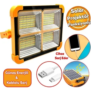 400W Güneş Enerjili Solar LED Projektör 3200 Lümen - Taşınabilir, Powerbank Özellikli, 4 Farklı Işık Modu
