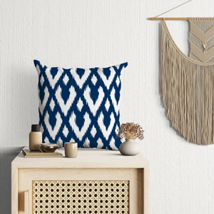 Kırlent Dünyası Lacivert Renkli Ikat Desenli Dijital Baskılı Kırlent Kılıfı