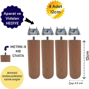 Vera Hediyelik Eşya 4'lü 12 cm Oval Ahşap Ayak Bohem Tarz Koltuk Ayağı Baza Ayağı Tv Ünitesi Ayağı 3301000000887