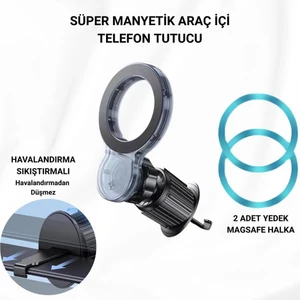 360 Derece Döner Başlıklı Güçlü Mgsafe Uyumlu Manyetik Havalandırma Araç Içi Telefon Tutucu