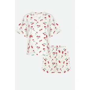 Kadın Kiraz Desenli Kısa Kollu Şortlu Pijama Takımı