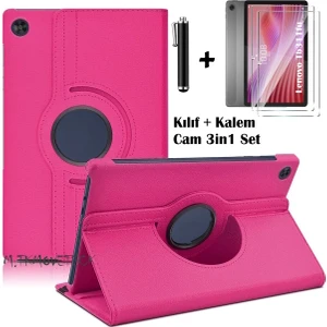 M.TK Moveteck Lenovo Tab TB311FU 10.1" Inç Tablet Kılıf 360 Dönebilen Standlı Kapaklı + Ekran Koruyucu Cam + Kalem 3lü Set