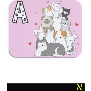 A Harfli Sevimli Hayvanlar Desenli Ergonomik Mouse Pad - 23 cm x 19 cm - Kaymaz Taban Ev ve Ofis Kullanımı Fare Altlığı Mousepad