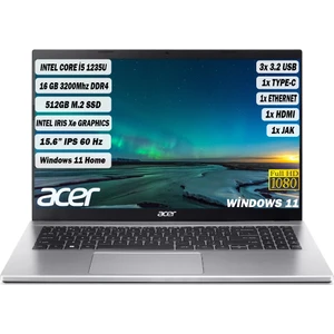 Aspire 3 I5-1235U 16 GB 512 GB SSD 15,6" FHD IPS Windows 11 Gümüş NX.K6TEY.002+165 Taşınabilir Bilgisayar
