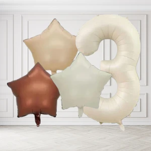 3 Yaş Retro Krem Bej Kahverengi Yıldız Folyo Balon Seti Krem Rakamlı Doğum Günü Şık Parti Süsleme