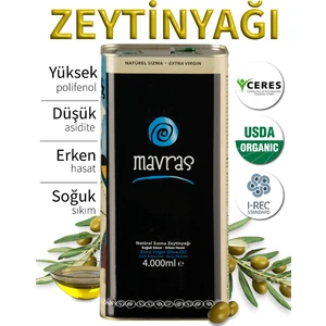 Natürel Sızma Zeytinyağı 4 Lt Soğuk Sıkım Erken Hasat 