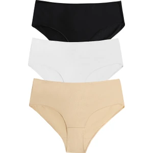 3 Lü Paket Yüksek Bel Slip Külot - Siyah/Beyaz/Ten Rengi