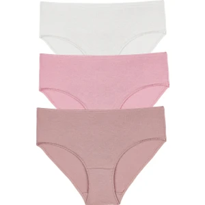 3'lü Paket Yüksek Bel Slip Külot  - Ekru - Vizon - Pembe XL