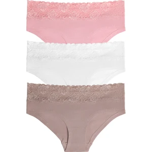 3 Lü Pamuklu Brazilian Şort - Ekru/Vizon/Pembe