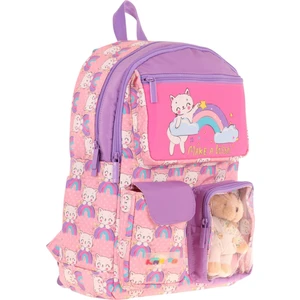 Kız Çocuk Peluş Kedili Ilkokul Okul Sırt Çantası - Pembe Mor - L5241