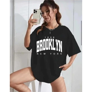 Oversize T-Shirt Broklıyn Baskılı Siyah Renk
