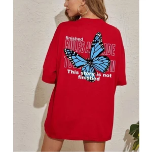 Oversize T-Shirt Baskılı Kırmızı Renk