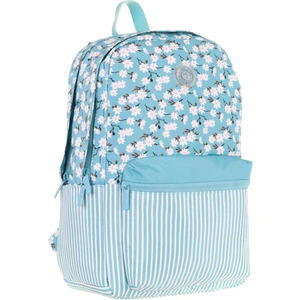 Soft Floral Kız Çocuk Üç Bölmeli Turkuaz Çiçek ve Çizgi Desenli Okul Sırt Çantası - K1796