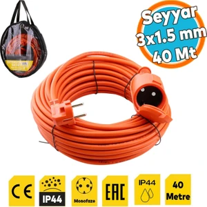Seyyar Uzatma Kablosu 3x1.5 mm 40 Metre Kapaklı Monofaze Ev Tipi Topraklı Kablolu Grup Fiş Priz