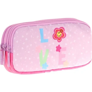 Kids Üç Bölmeli Pembe Lila, Love Desenli, Kız Çocuk Okul Kalem Çantası - L8211