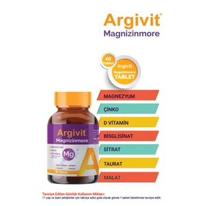 Magnizinmore Magnezyum, Çinko ve Vitamin D Içeren Takviye Edici Gıda 60 Tablet