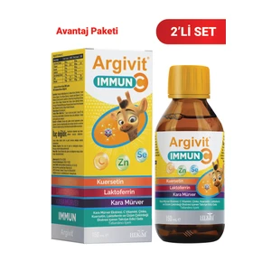 Immun C Şurup 2’li Paket ( Kara Mürver, C Vitamini, Çinko, Kuersetin, Laktoferrin, Üzüm ) 150 ml - Karışık Meyve Aromalı